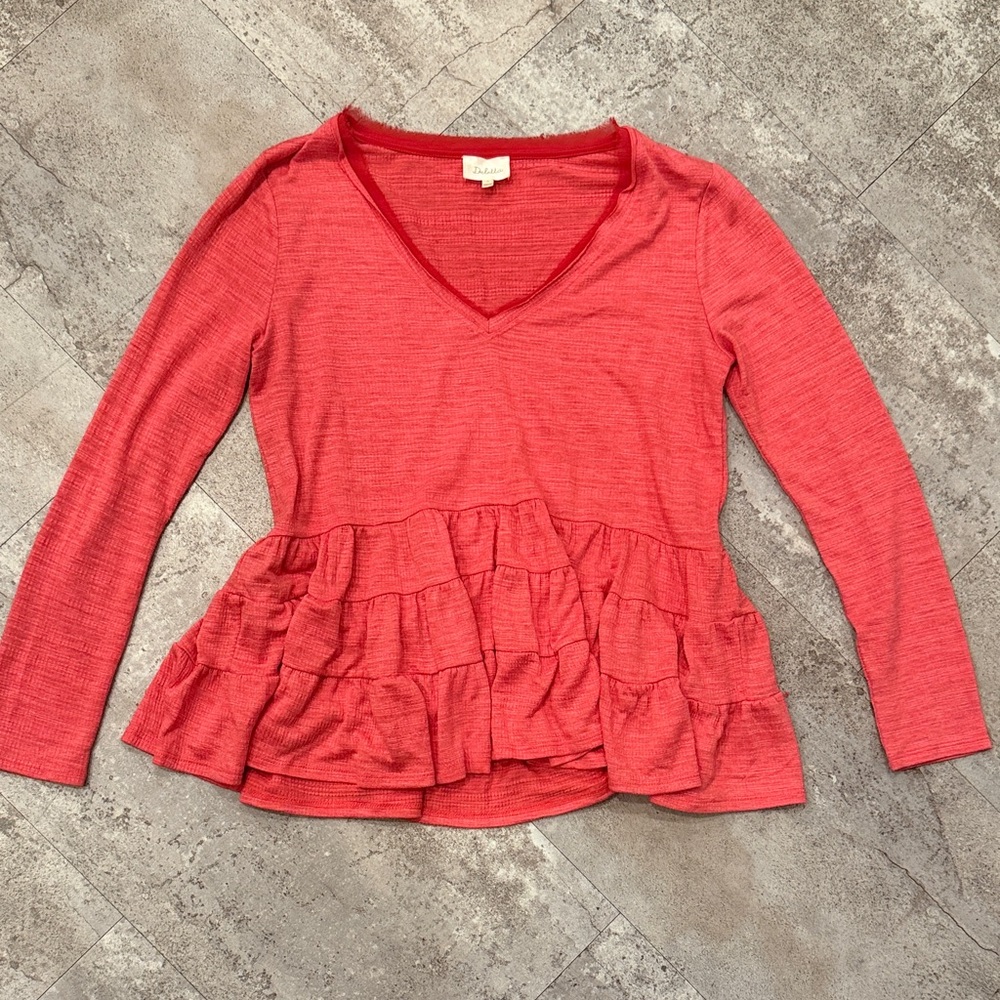 Deletta Red Long Sleeve Ruffled Peplum